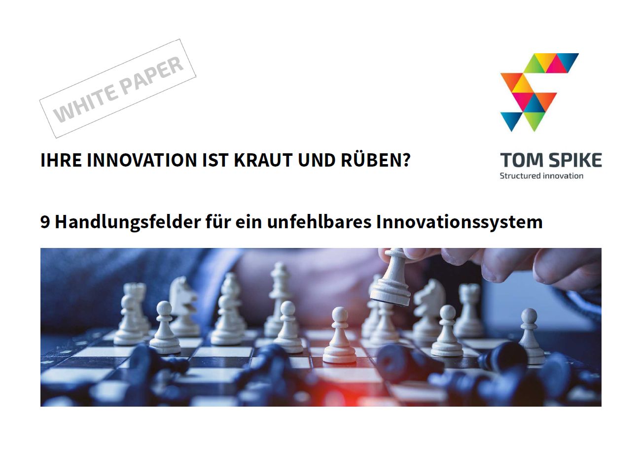 White Paper - Innovationssystem - TOM SPIKE Innovation White Paper Deckblatt mit Schachbrett und Schachfiguren