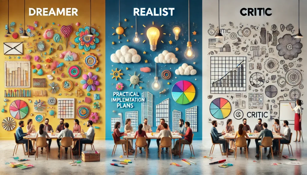 Three roles of idea development 'Dreamer', 'Realist' and 'Critic' with the Walt Disney Method - TOM SPIKE